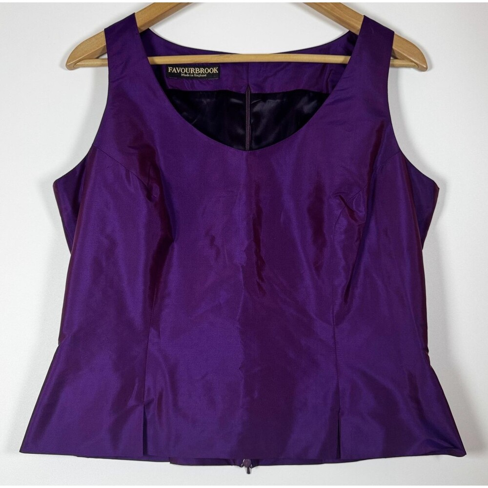 Favourbrook Blouse Womens 12 Purple 100% Silk‎ Sleeveless Top Tank Made England
